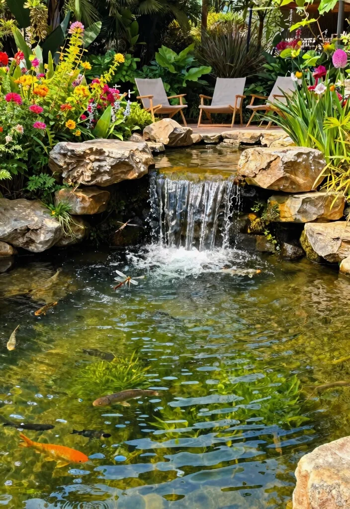 14 Estanque de Patio Que Funciona Sin Electricidad ni Filtros Caros - 5. The Tranquil Waterfall Pond 1