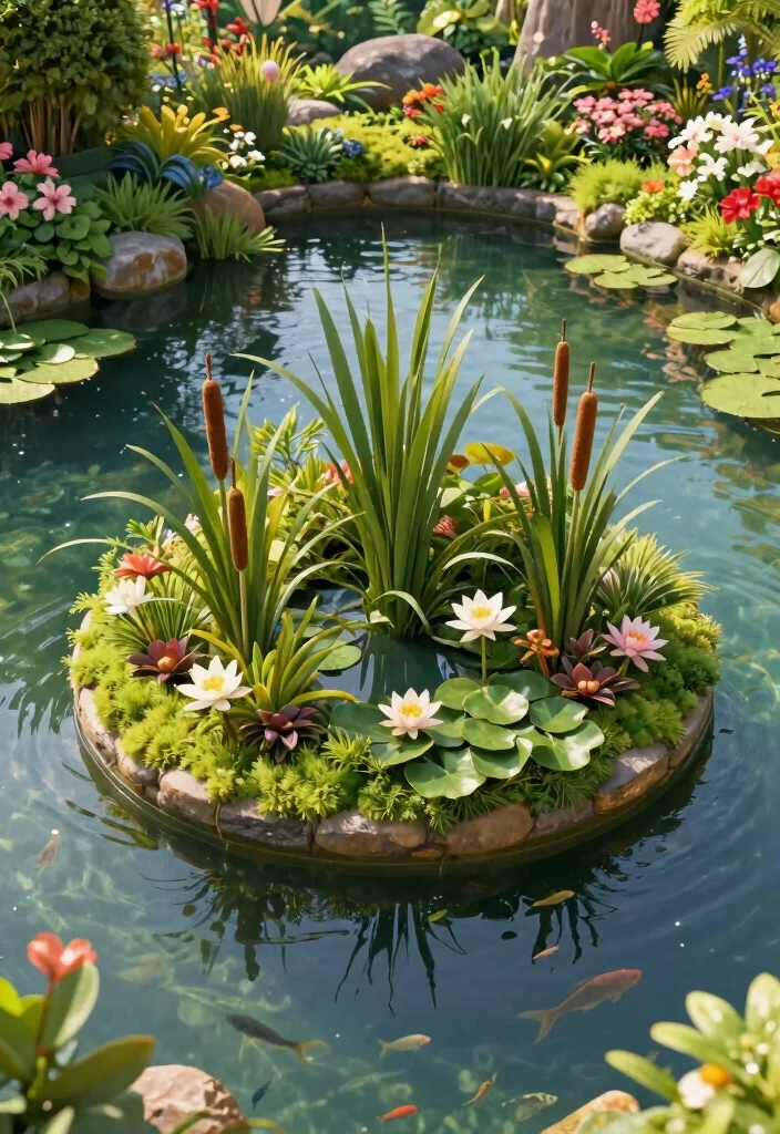 14 Estanque de Patio Que Funciona Sin Electricidad ni Filtros Caros - 7. The Floating Island Pond 1