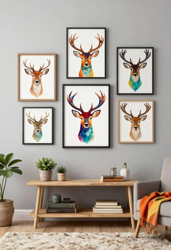 14 Farmhouse Deer Head Decor Ideas for Living Rooms That Aren't Tacky - 1. Whimsical Wall Art 1