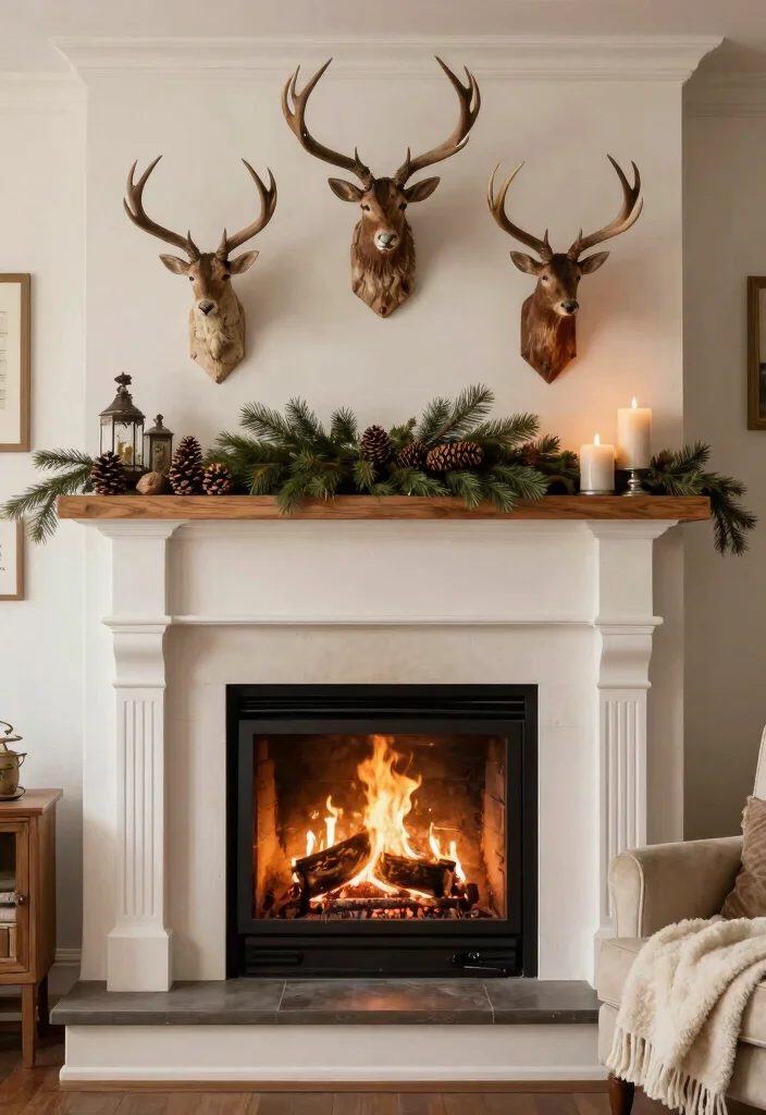 14 Farmhouse Deer Head Decor Ideas for Living Rooms That Aren't Tacky - 2. Rustic Mounted Antlers 1