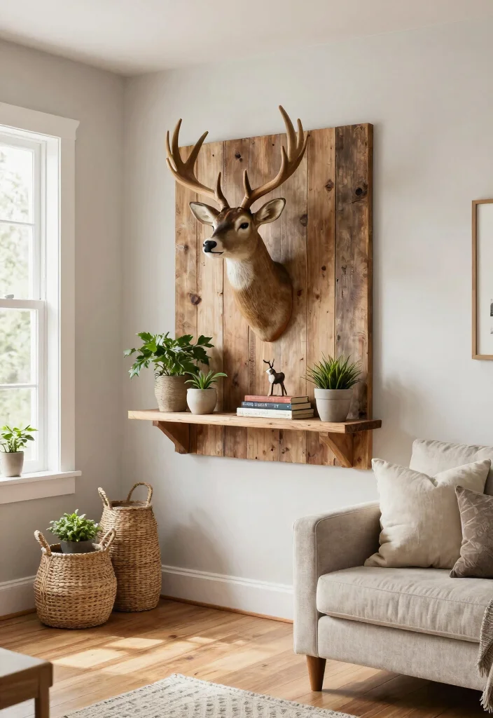 14 Farmhouse Deer Head Decor Ideas for Living Rooms That Aren't Tacky - 3. Deer Head Shelves 1