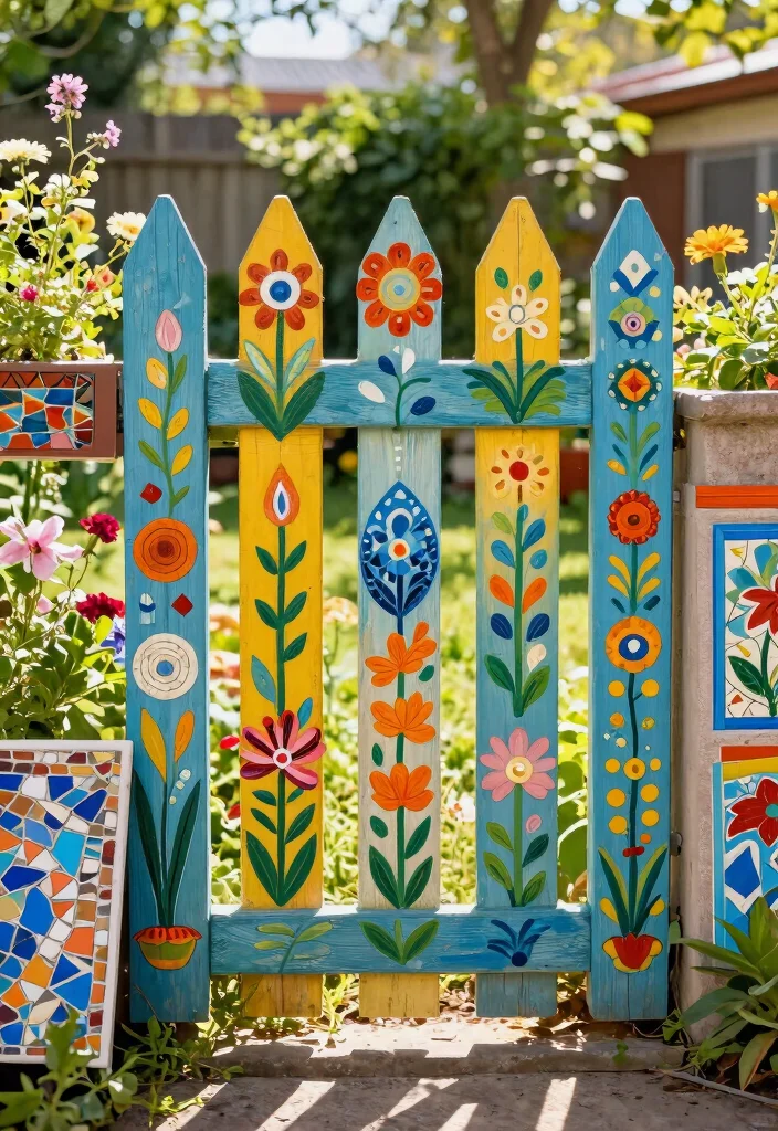 14 Fence Panels Ideas That Hide Ugly Chain Link for Good - 11. Decorative Fence Panels with Art 1
