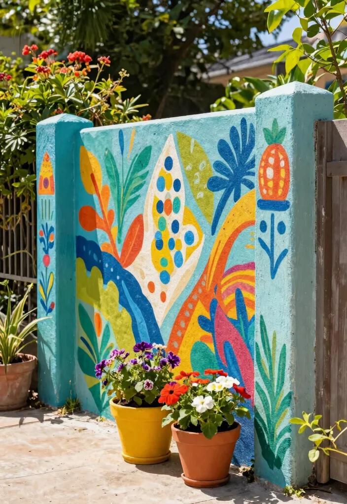 14 Fence Panels Ideas That Hide Ugly Chain Link for Good - 7. Painted Concrete Fences 1