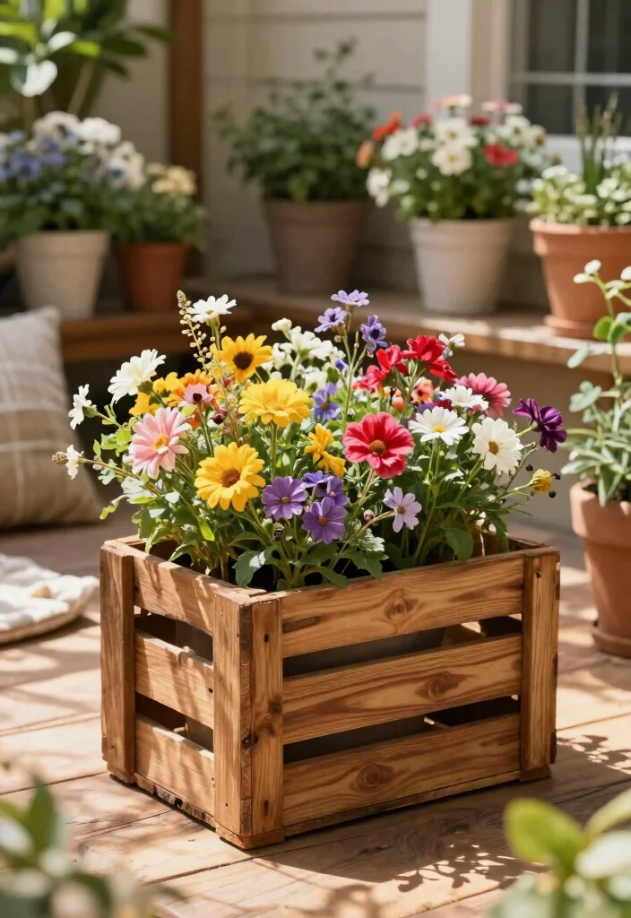 14 Outdoor Flower Pot Ideas for Patio Container Gardening on a Budget - 1. Upcycled Wooden Crates 1