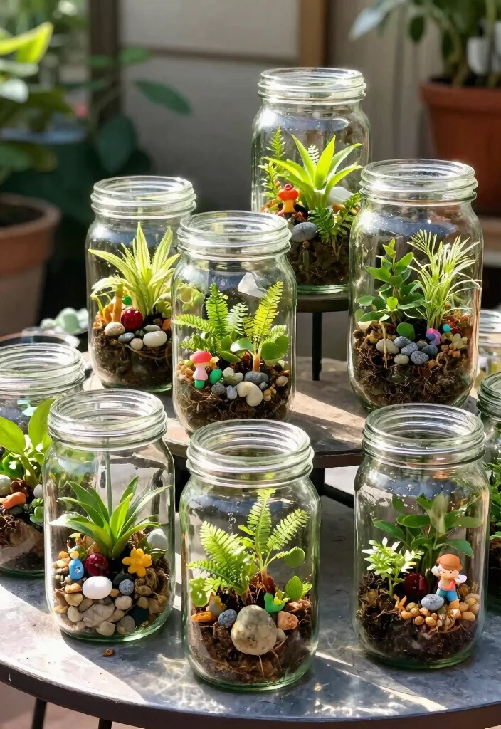 14 Outdoor Flower Pot Ideas for Patio Container Gardening on a Budget - 13. Upcycled Glass Jars for Miniature Gardens 1