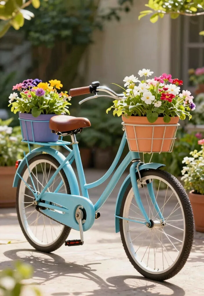 14 Outdoor Flower Pot Ideas for Patio Container Gardening on a Budget - 6. Old Bicycle as a Planter 1