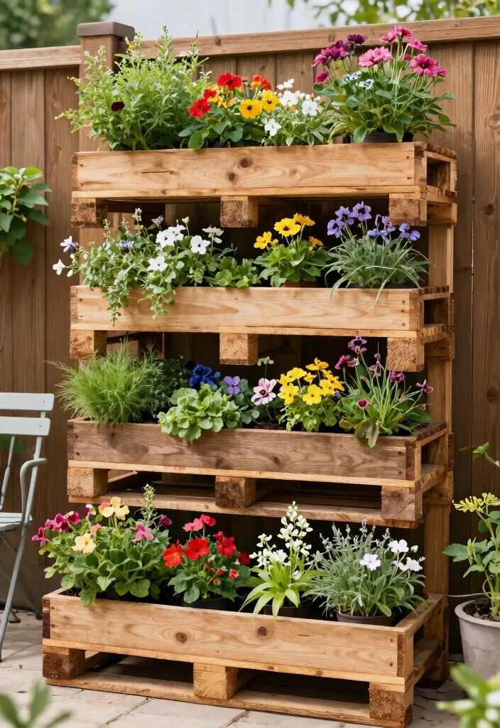 14 Outdoor Flower Pot Ideas for Patio Container Gardening on a Budget - 7. Wooden Pallet Planters 1