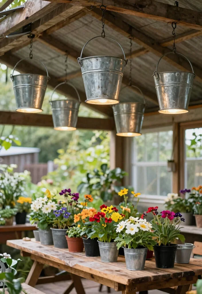 14 Rustic Ceiling Light Ideas That Work on a Tight Budget - 5. Metal Bucket Lights 1