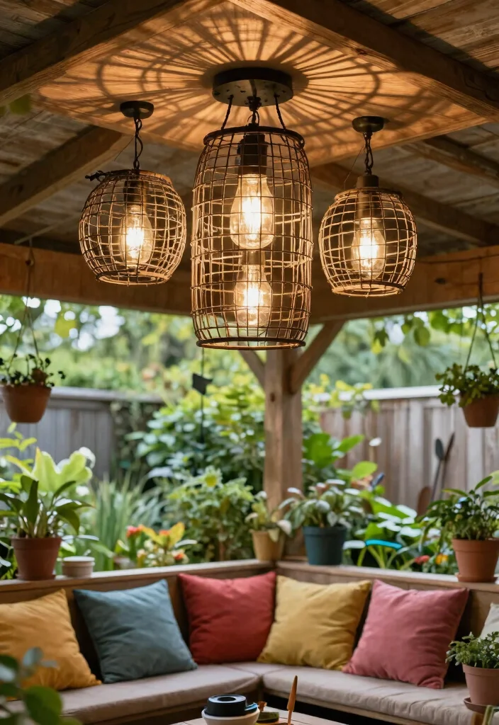 14 Rustic Ceiling Light Ideas That Work on a Tight Budget - 6. Rustic Wire Baskets 1