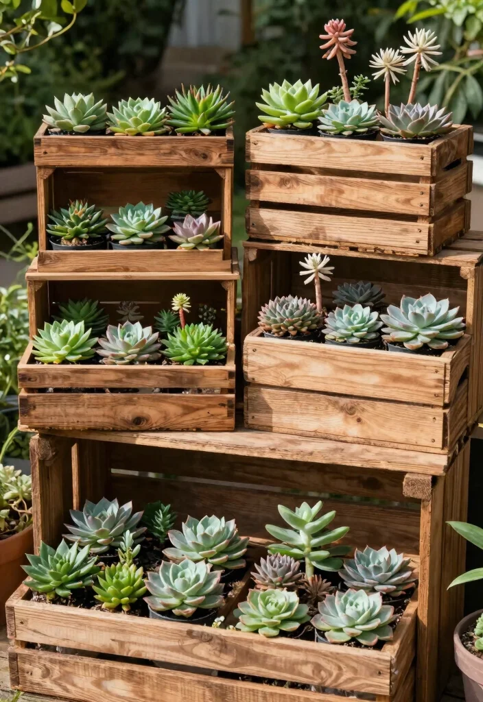 14 Succulent Planter Ideas That Drain Properly and Don't Rot - 5. Wooden Crates as Succulent Displays 1