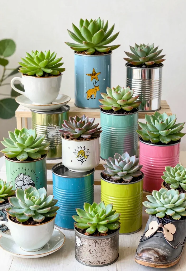 14 Succulent Planter Ideas That Drain Properly and Don't Rot - 6. Upcycled Containers 1