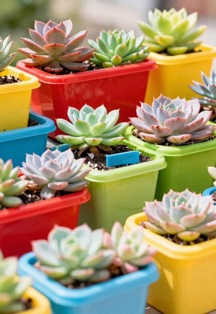 14 Succulent Planter Ideas That Drain Properly and Don't Rot - 9. Colorful Plastic Planters 1