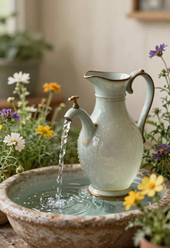 14 Tabletop Water Fountain Ideas That Run Quiet Indoors - 11. Vintage Jug Fountain 1