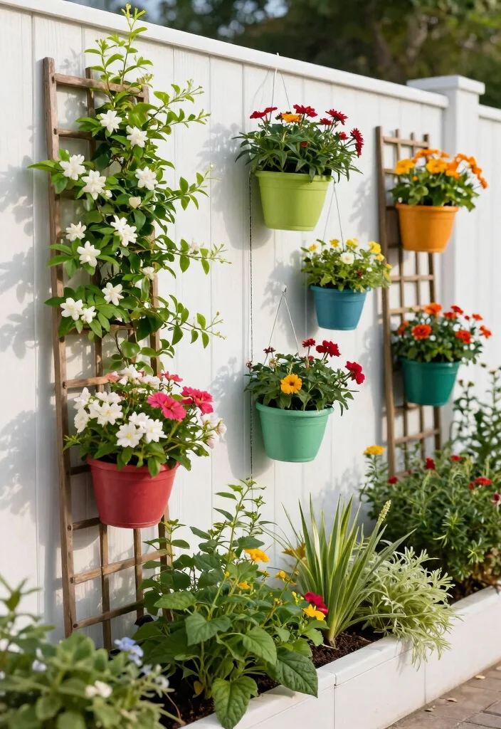 14 White Fence Backyard Ideas That Stay Clean-Looking Year-Round - 4. Vertical Gardening 1
