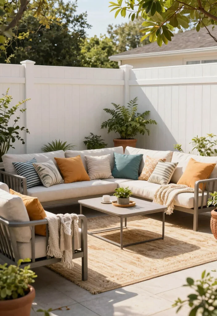 14 White Fence Backyard Ideas That Stay Clean-Looking Year-Round - 5. Outdoor Seating Areas 1