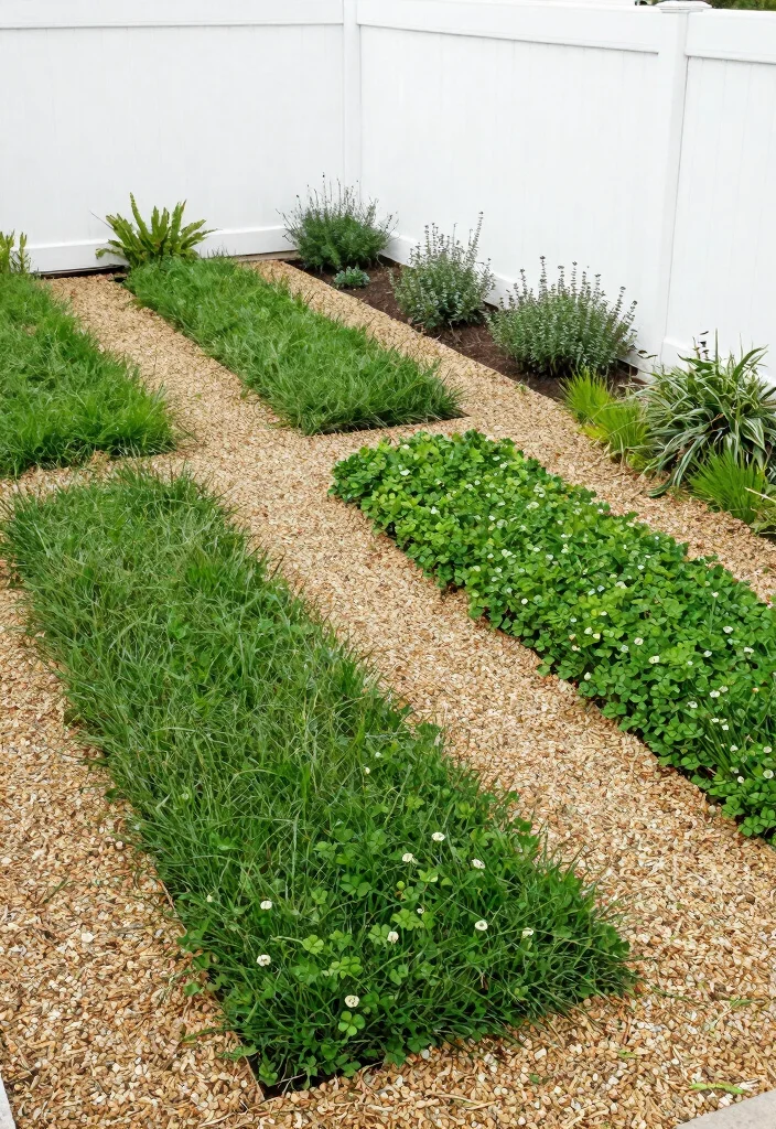 14 White Fence Backyard Ideas That Stay Clean-Looking Year-Round - 8. Grass Alternatives 1