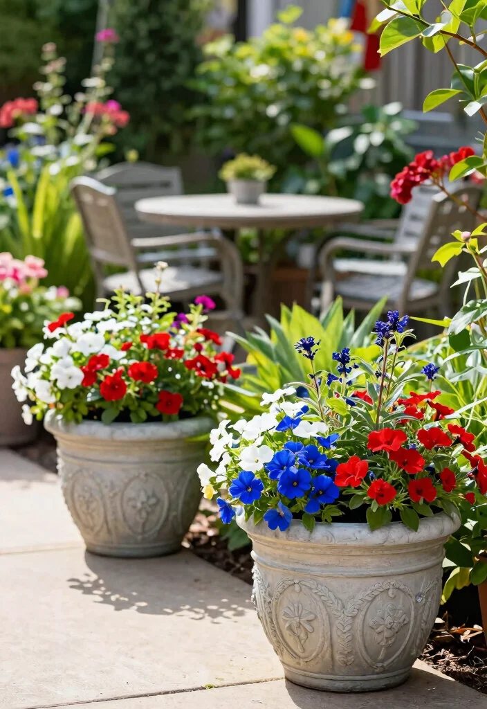 15 4th of July Decorations Outdoor Ideas That Stay Put in Wind - 11. Durable Planters 1