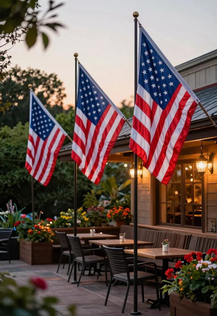 15 4th of July Decorations Outdoor Ideas That Stay Put in Wind - 8. Anchored Patio Flags 1