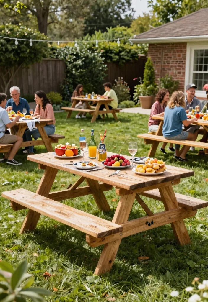 15 Backyard Picnic Table Ideas That Seat More Than Four People - 13. Multi-Level Table 1