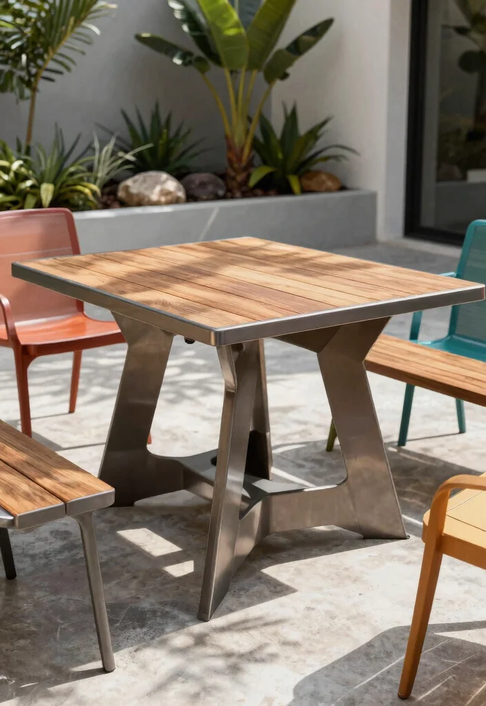 15 Backyard Picnic Table Ideas That Seat More Than Four People - 4. Modern Geometric Table 1