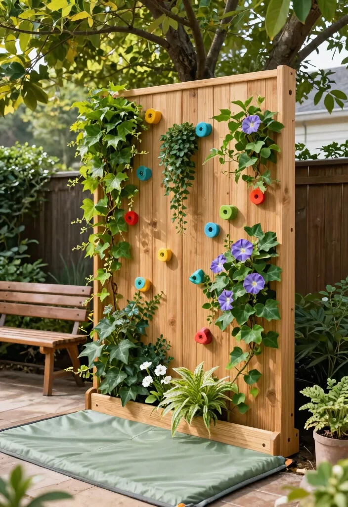 15 Backyard Playground Ideas for Small Yards With No Room to Spare - 1. Vertical Garden Climbing Wall 1