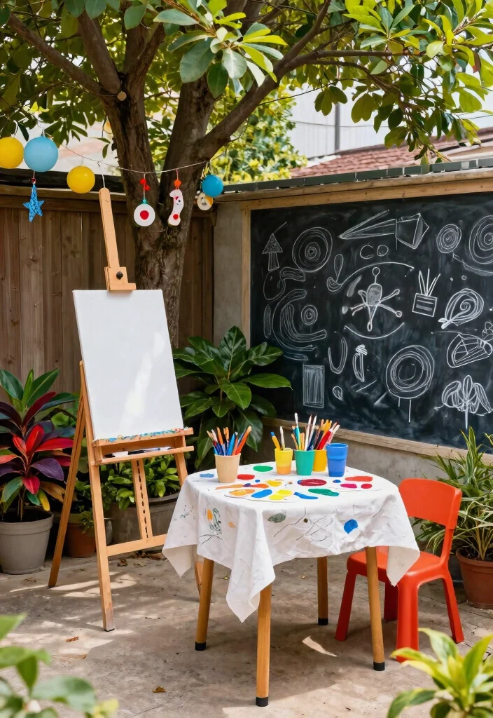 15 Backyard Playground Ideas for Small Yards With No Room to Spare - 12. Outdoor Art Station 1
