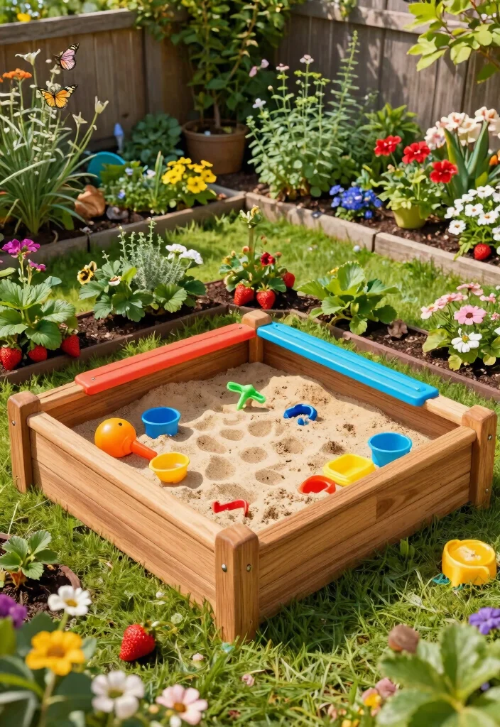15 Backyard Playground Ideas for Small Yards With No Room to Spare - 2. Compact Sandbox with Garden Borders 1