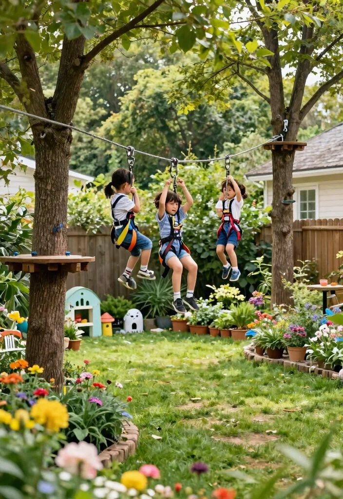 15 Backyard Playground Ideas for Small Yards With No Room to Spare - 3. Miniature Zip Line Adventure 1