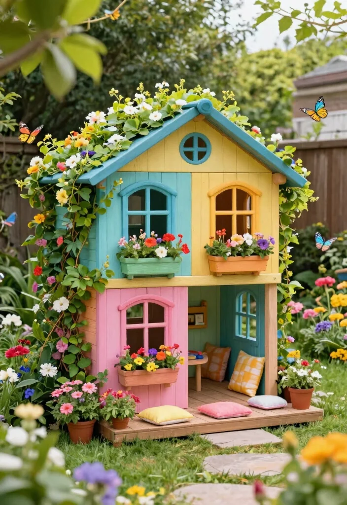 15 Backyard Playground Ideas for Small Yards With No Room to Spare - 4. Garden Themed Playhouse 1