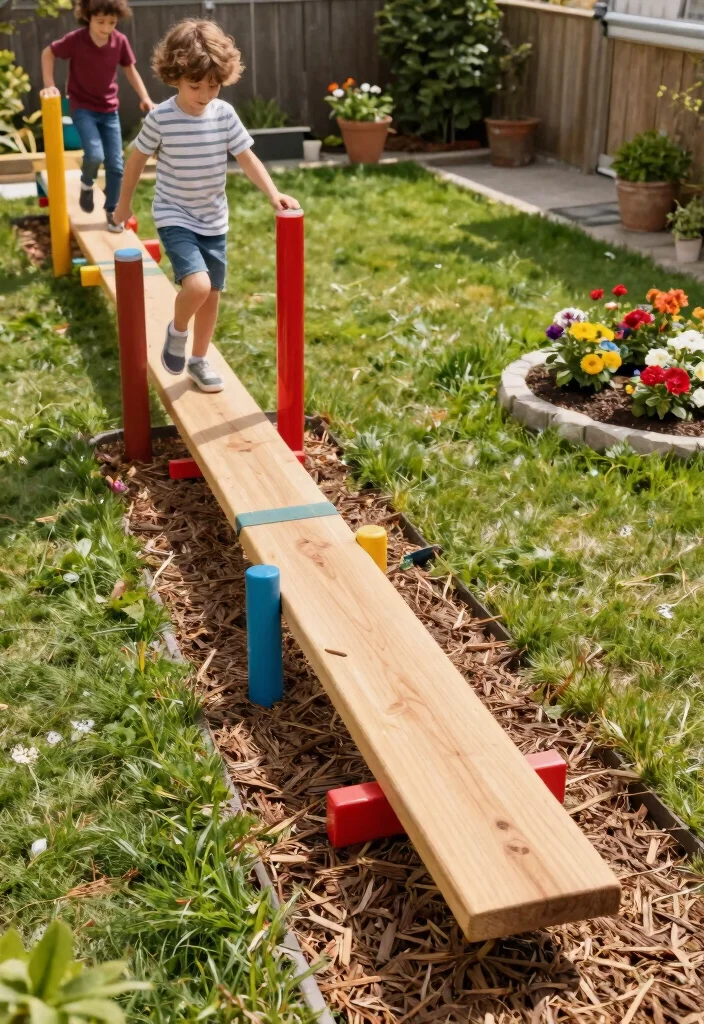 15 Backyard Playground Ideas for Small Yards With No Room to Spare - 7. Creative Vertical Balance Beams 1
