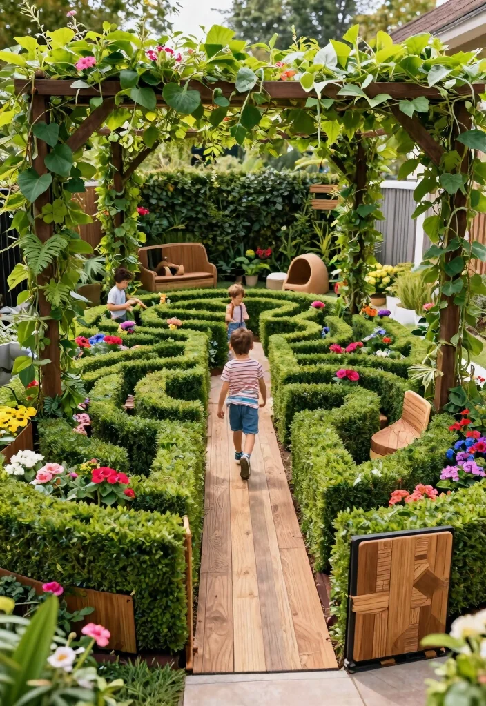 15 Backyard Playground Ideas for Small Yards With No Room to Spare - 8. Mini Zip-Scape Garden Maze 1