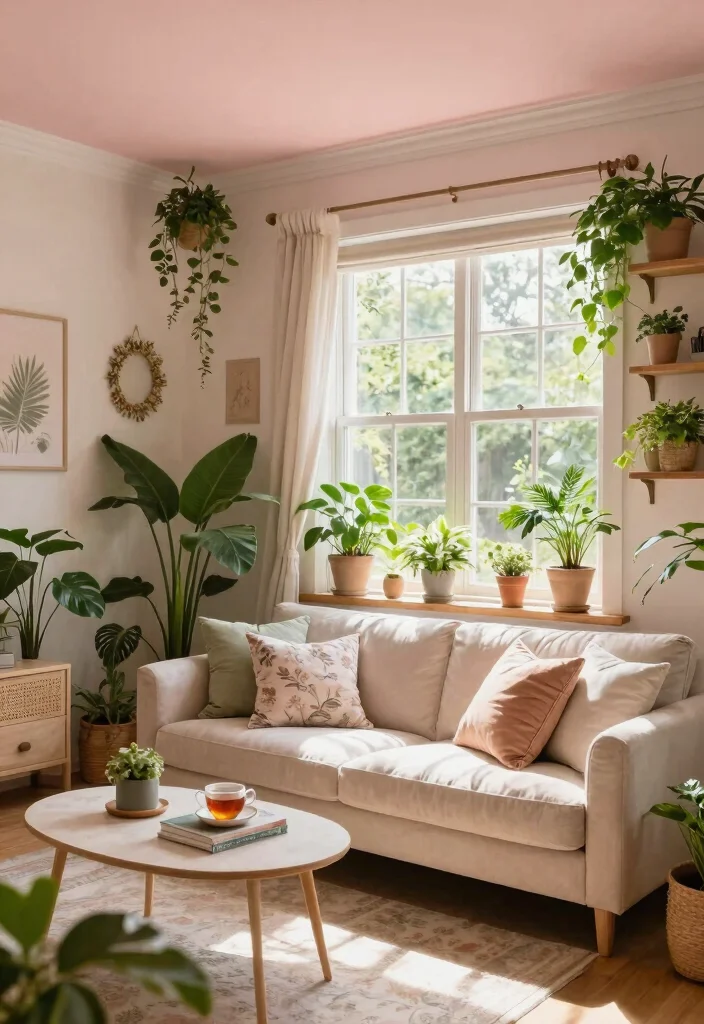 15 Ceiling Paint Colors That Make Low Ceilings Feel Higher - 12. Soft Blush 1