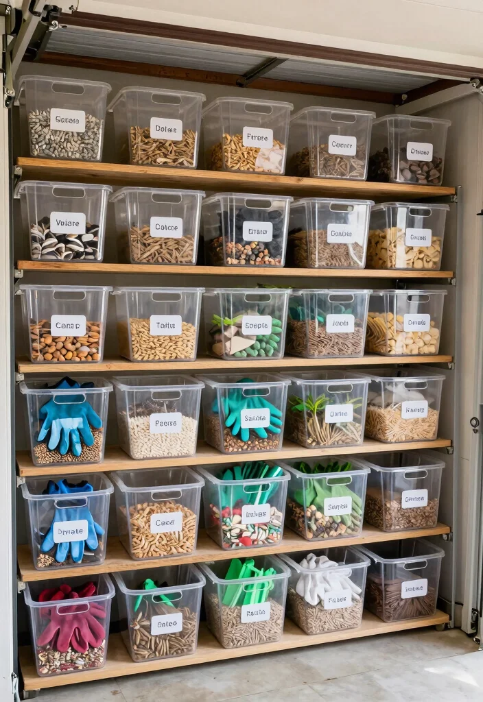 15 Outdoor Gear Organization Ideas for Tight Garages - 10. Use Labeled Bins for Small Items 1