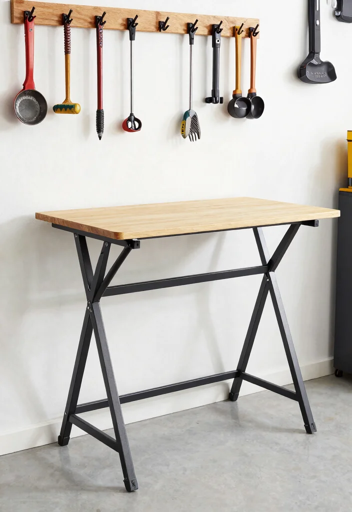 15 Outdoor Gear Organization Ideas for Tight Garages - 11. Install a Folding Workbench 1