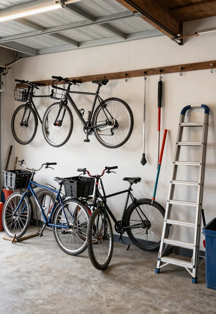 15 Outdoor Gear Organization Ideas for Tight Garages - 14. Hang Bikes and Larger Tools 1