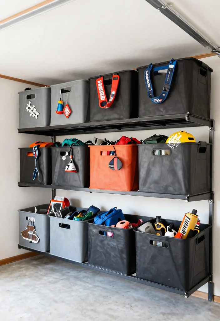 15 Outdoor Gear Organization Ideas for Tight Garages - 4. Use Overhead Storage Bins 1