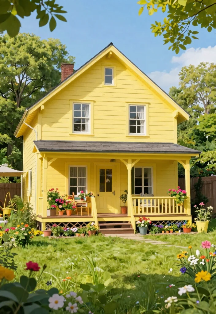 15 Outdoor House Paint Colors That Hide Dirt and Never Look Dated - 11. Bright Butter Yellow 1