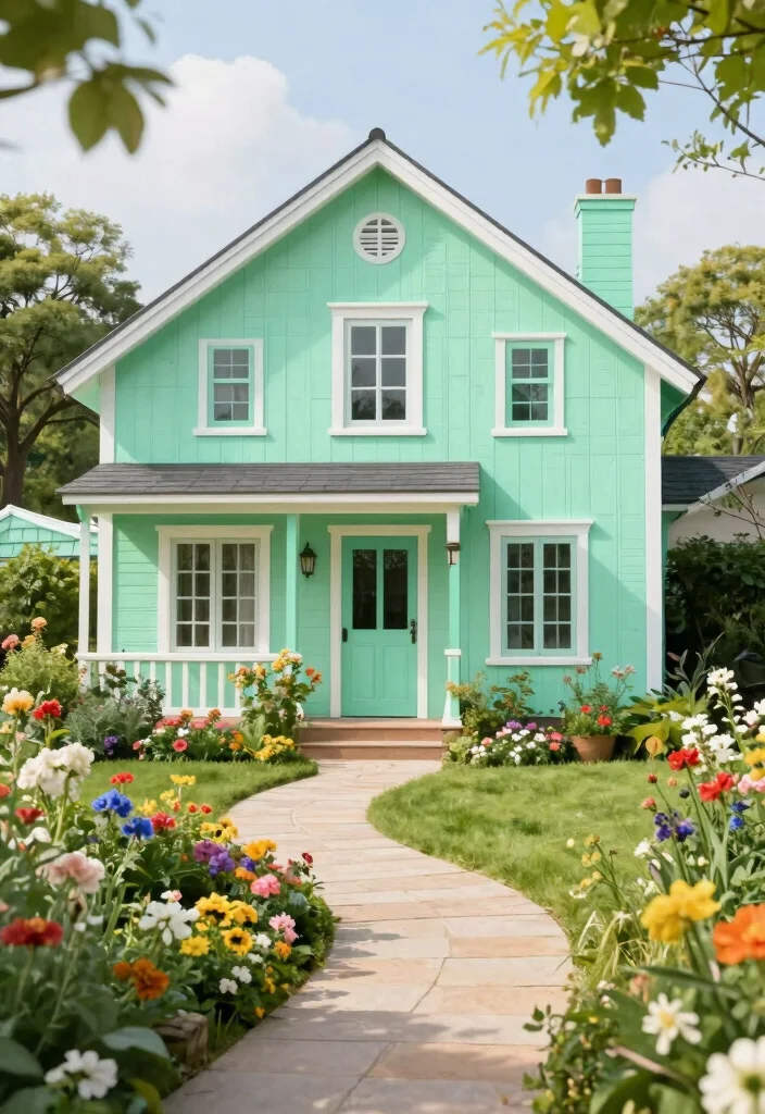 15 Outdoor House Paint Colors That Hide Dirt and Never Look Dated - 15. Mint Green 1
