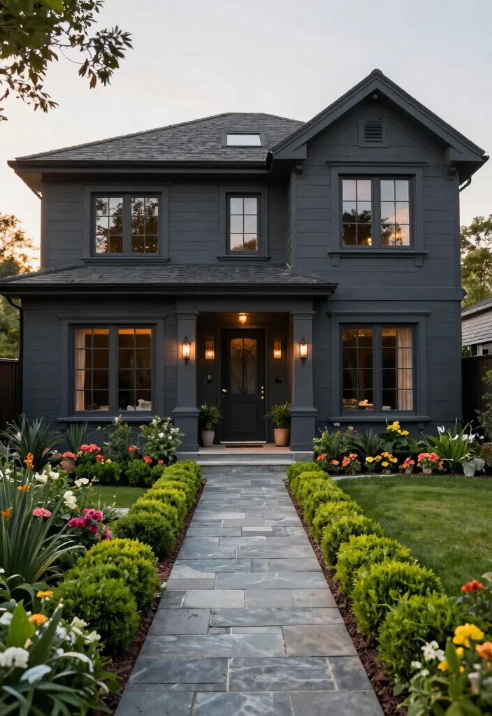 15 Outdoor House Paint Colors That Hide Dirt and Never Look Dated - 2. Deep Charcoal Gray 1