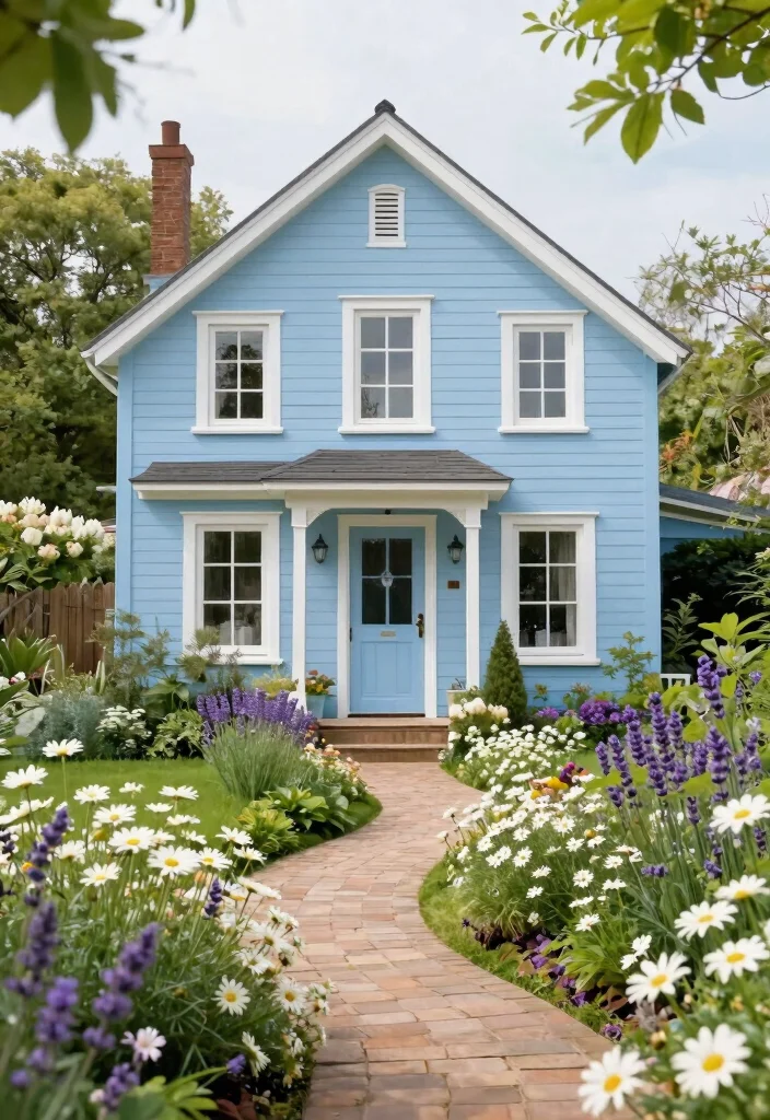 15 Outdoor House Paint Colors That Hide Dirt and Never Look Dated - 4. Pale Blue 1