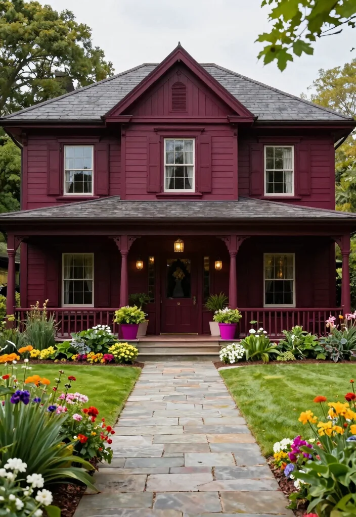 15 Outdoor House Paint Colors That Hide Dirt and Never Look Dated - 7. Rich Burgundy 1