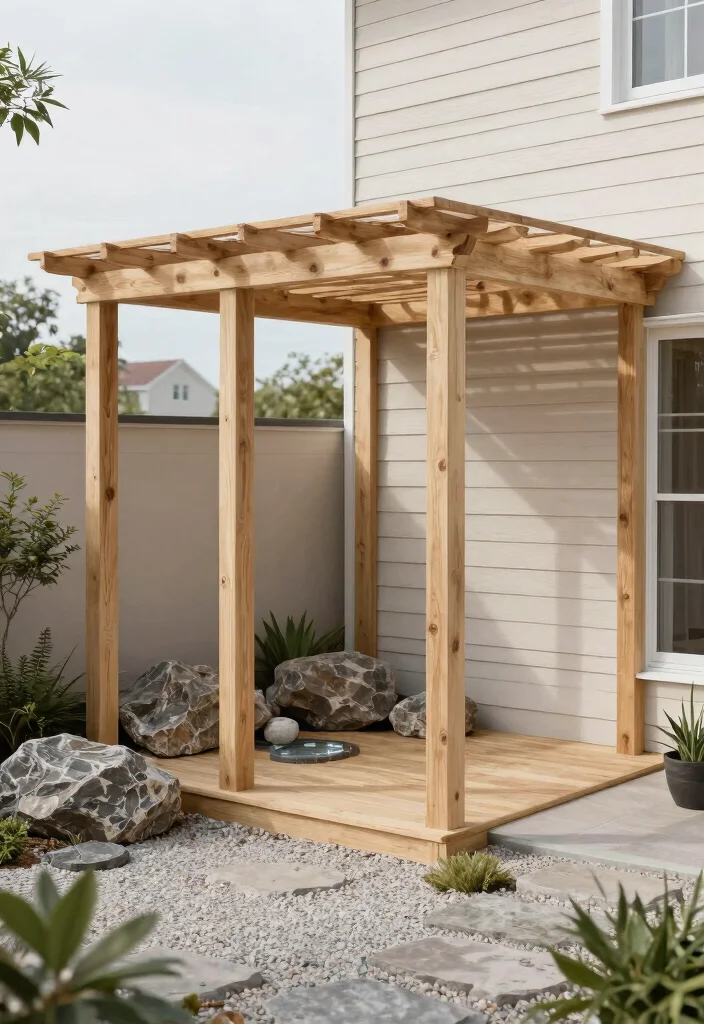15 Outdoor Pergola Attached to House Ideas That Don't Damage Siding - 11. Zen Garden Pergola 1