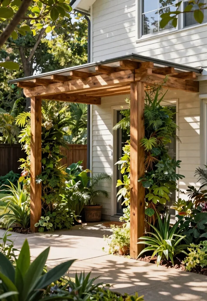 15 Outdoor Pergola Attached to House Ideas That Don't Damage Siding - 12. Biophilic Design Pergola 1