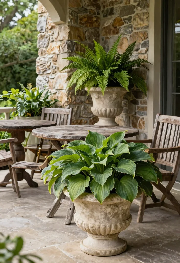 15 Shade Flower Pots Ideas for North-Facing Porches - 11. Elegant Stone Planters 1