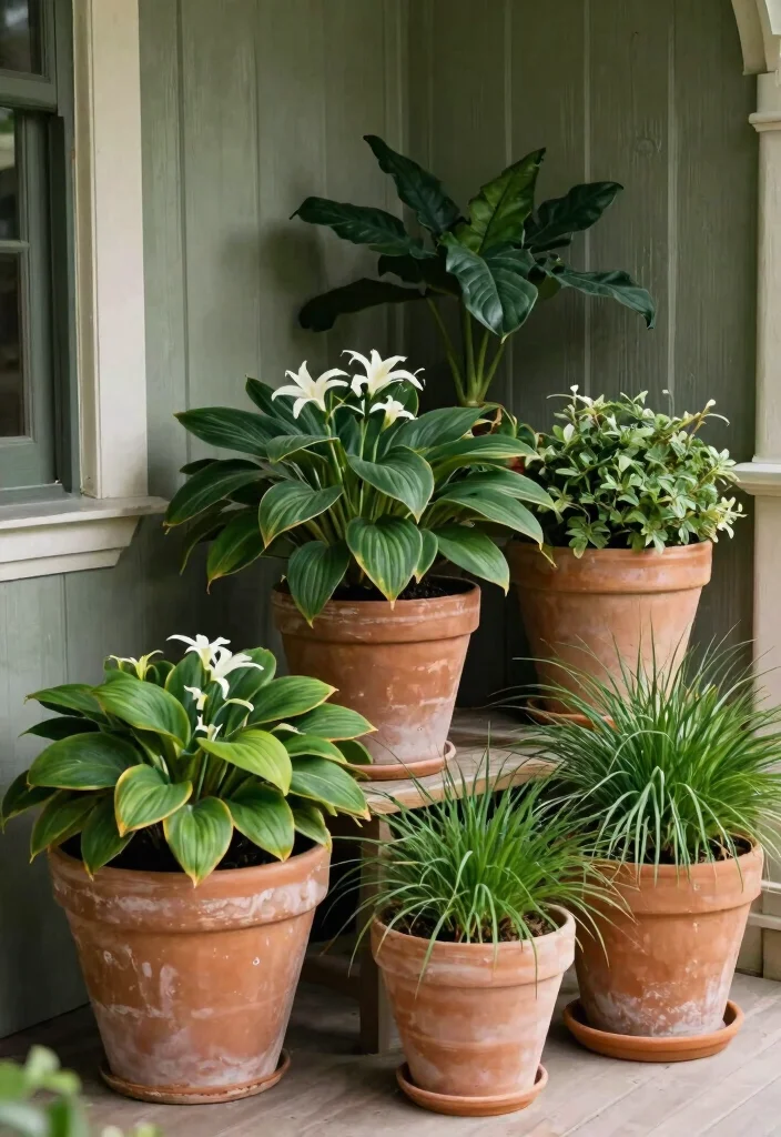 15 Shade Flower Pots Ideas for North-Facing Porches - 2. Vintage Charm with Terracotta 1