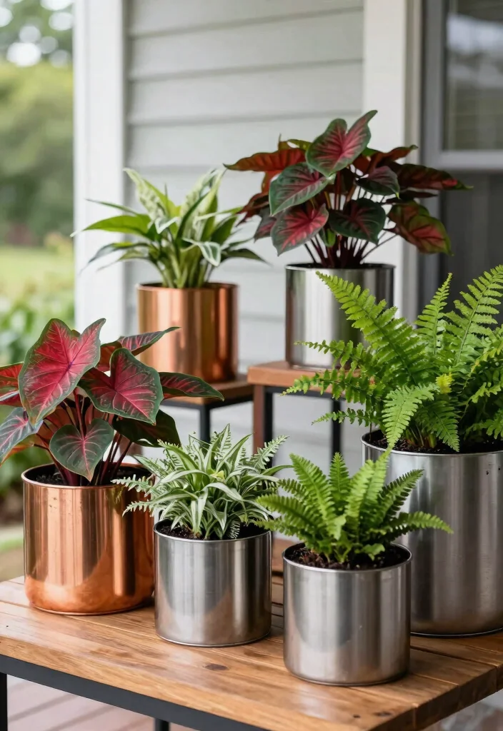 15 Shade Flower Pots Ideas for North-Facing Porches - 3. Modern Minimalist Metal 1