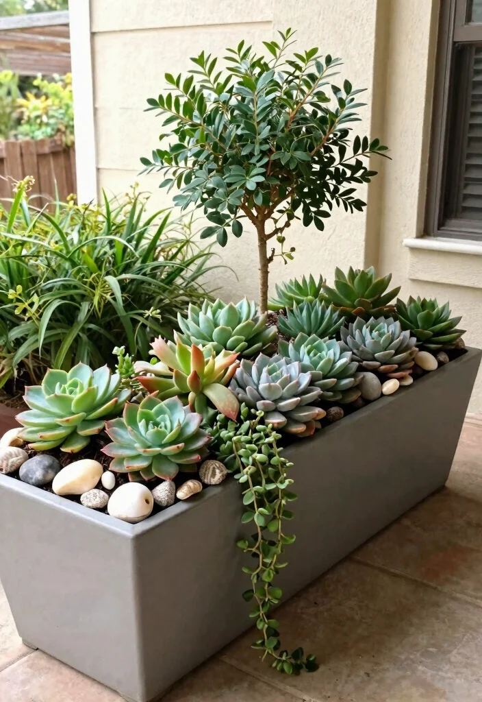 15 Shade Flower Pots Ideas for North-Facing Porches - 5. Stylish Succulent Displays 1