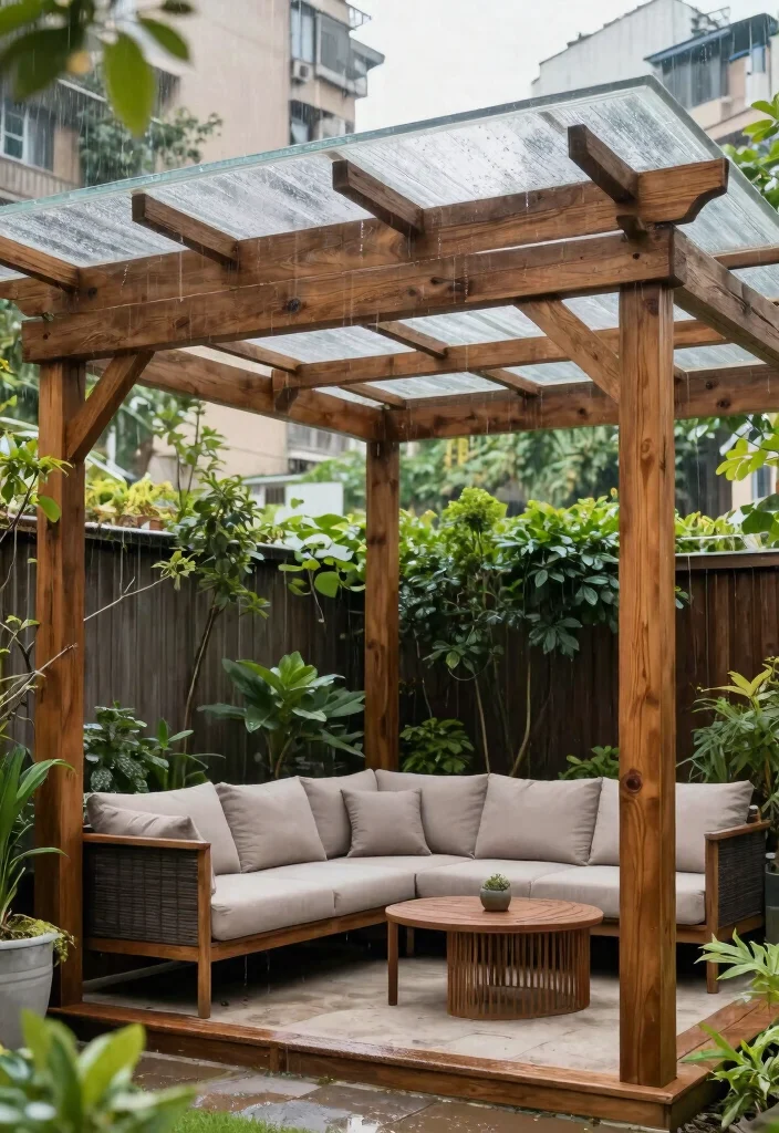 15 Wooden Pergola With Roof Ideas That Provide Full Shade and Rain Cover - 4. Integrated Roof: Full Rain Protection 1