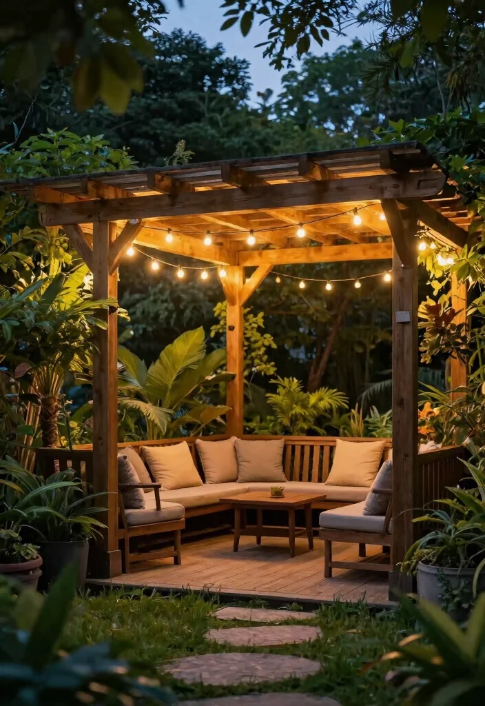 15 Wooden Pergola With Roof Ideas That Provide Full Shade and Rain Cover - 7. Pergola with Built-in Lighting for Evening Use 1