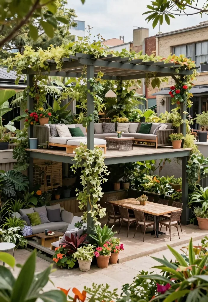 15 Wooden Pergola With Roof Ideas That Provide Full Shade and Rain Cover - 8. Multi-Level Pergola for Added Functionality 1
